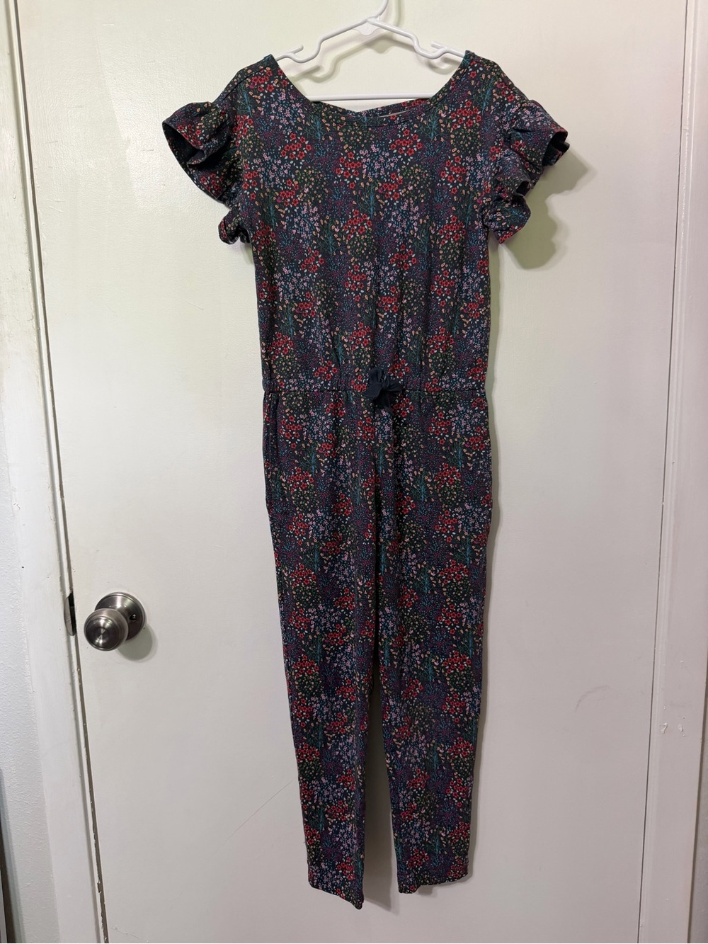 Tea Collection Navy Floral Ruffle-Sleeve Jumpsuit